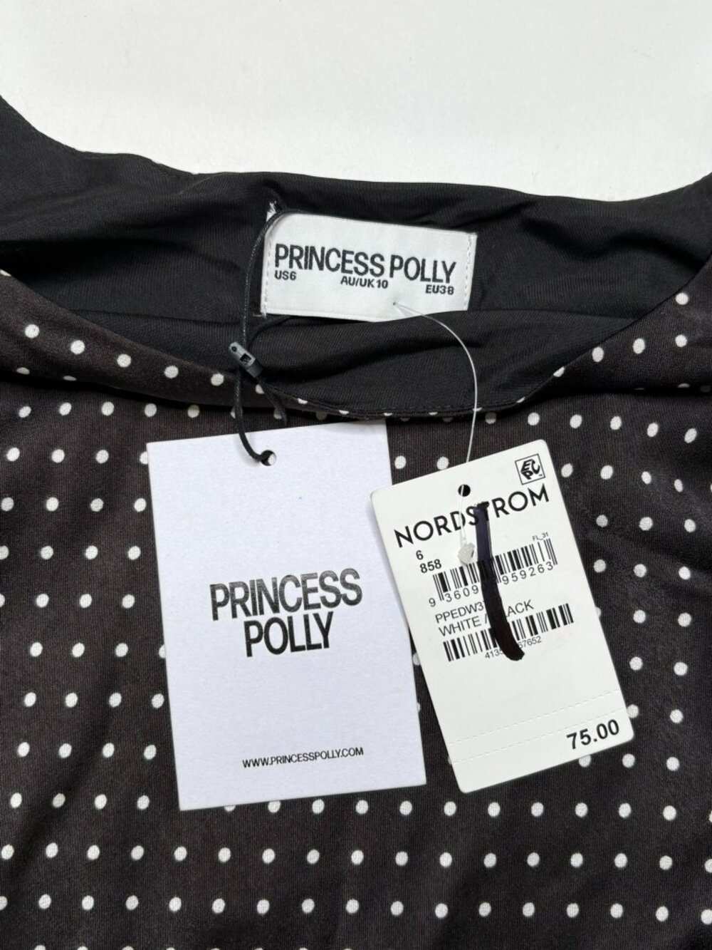 Princess Polly Lucienna Polka Dot Mini Dress Black White Size 6 NWT - Picture 6 of 13